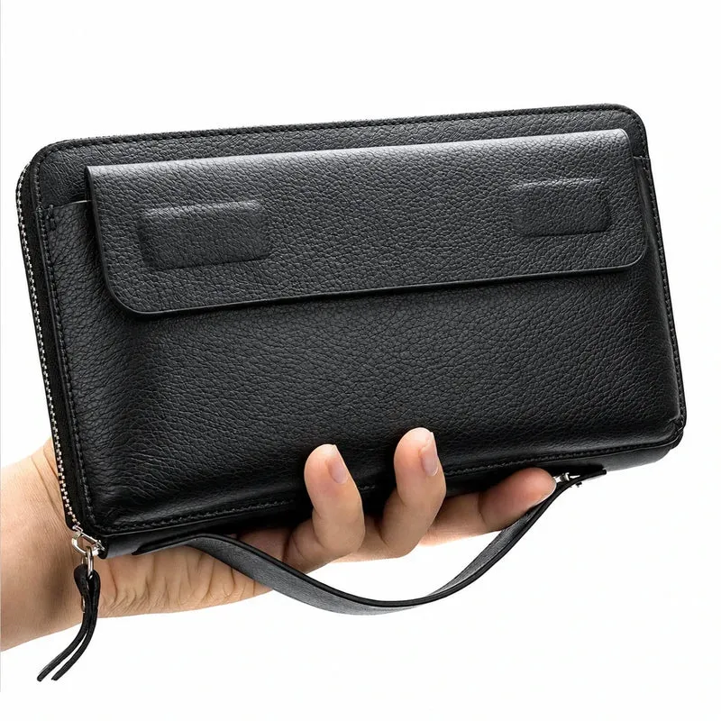 Pochette Cuir Grainé Homme Simple Zip