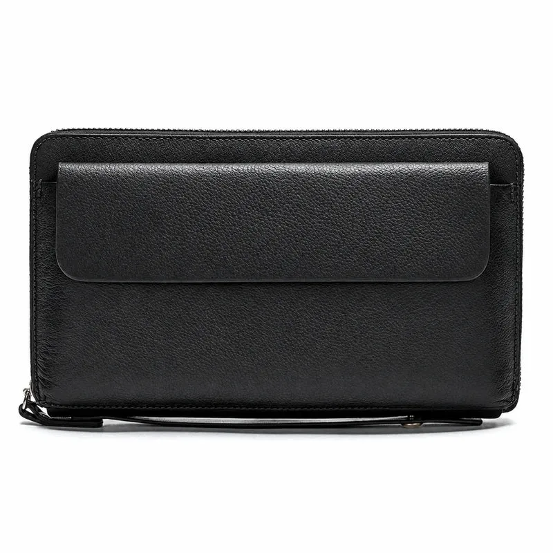Pochette Cuir Grainé Homme Simple Zip