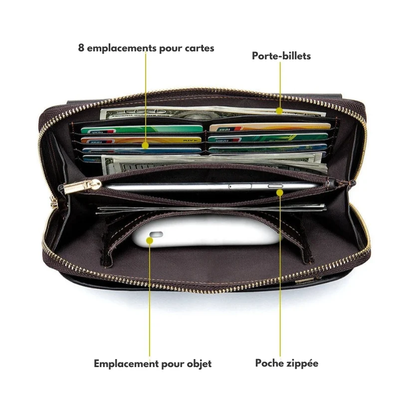 Pochette Cuir Grainé Homme Simple Zip