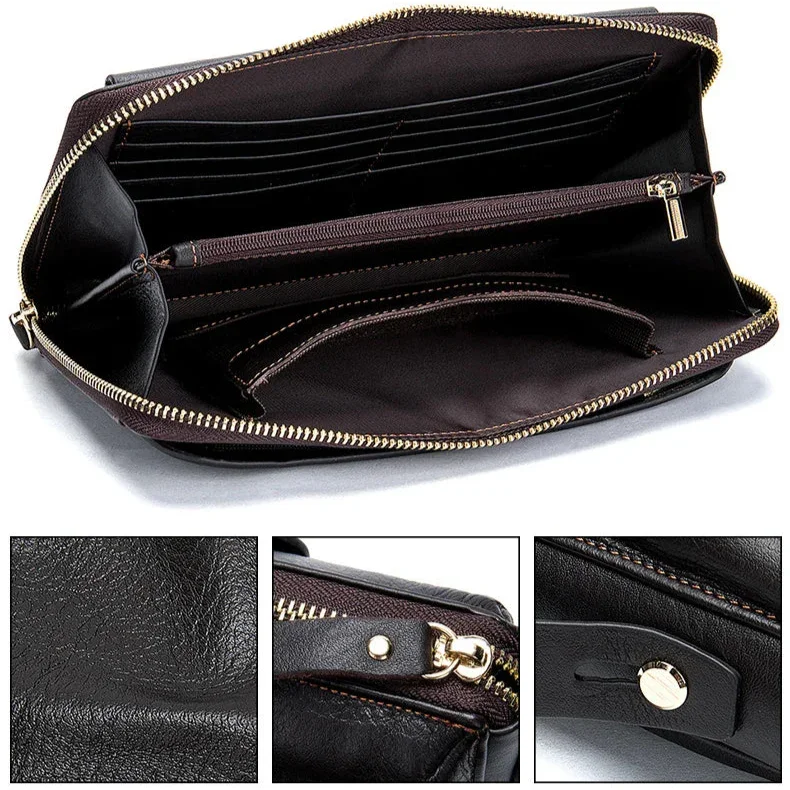 Pochette Cuir Grainé Homme Simple Zip