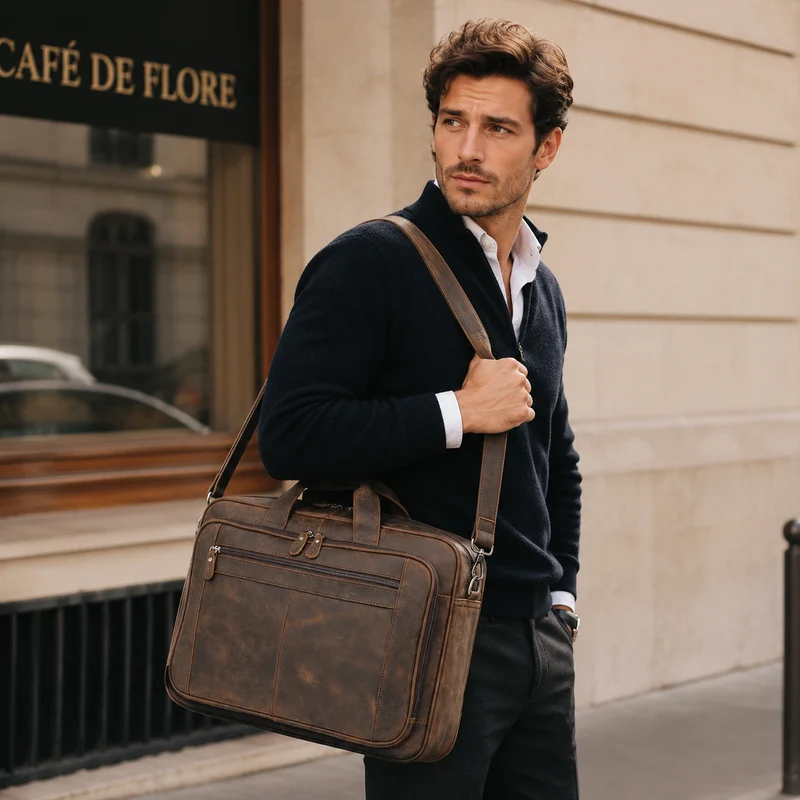 Sacoche Cuir Homme Grand Format 17 Pouces