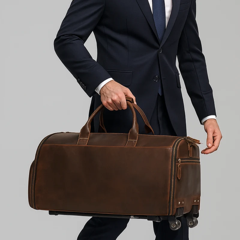 Sac de Voyage Costume en Cuir avec Roulettes