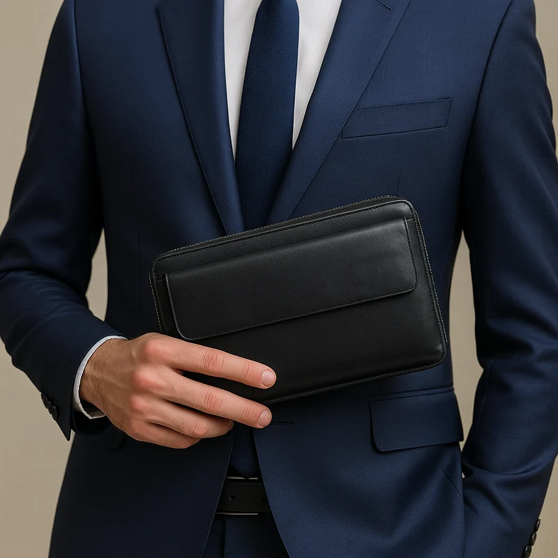 Pochette Cuir Homme - Double zip