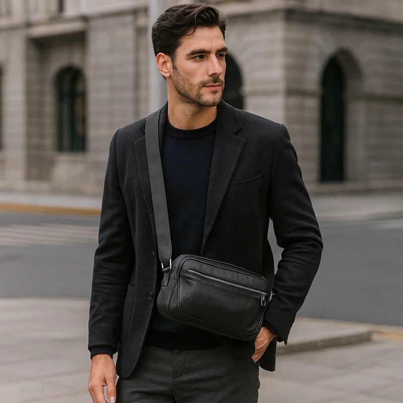 Sacoche Bandoulière Homme Cuir Noir