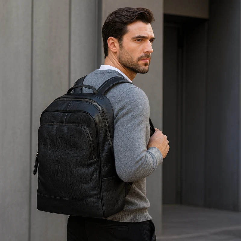 Sac à Dos en Cuir Noir