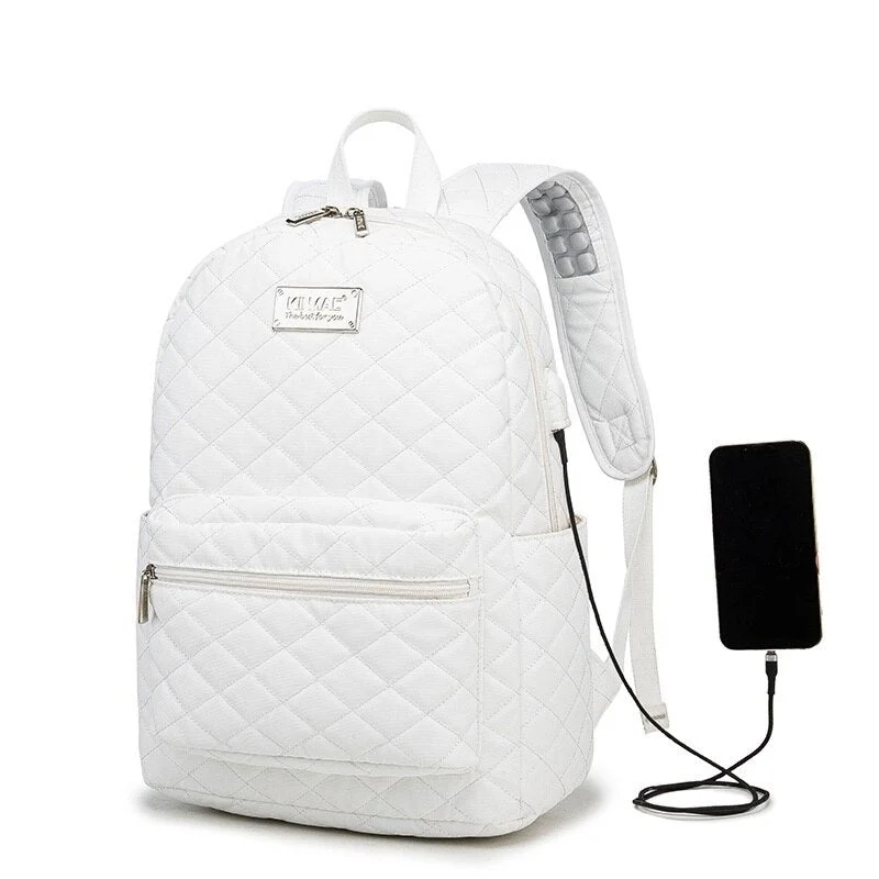 sac à dos ordinateur 15 pouces femme - Matelassé Blanc