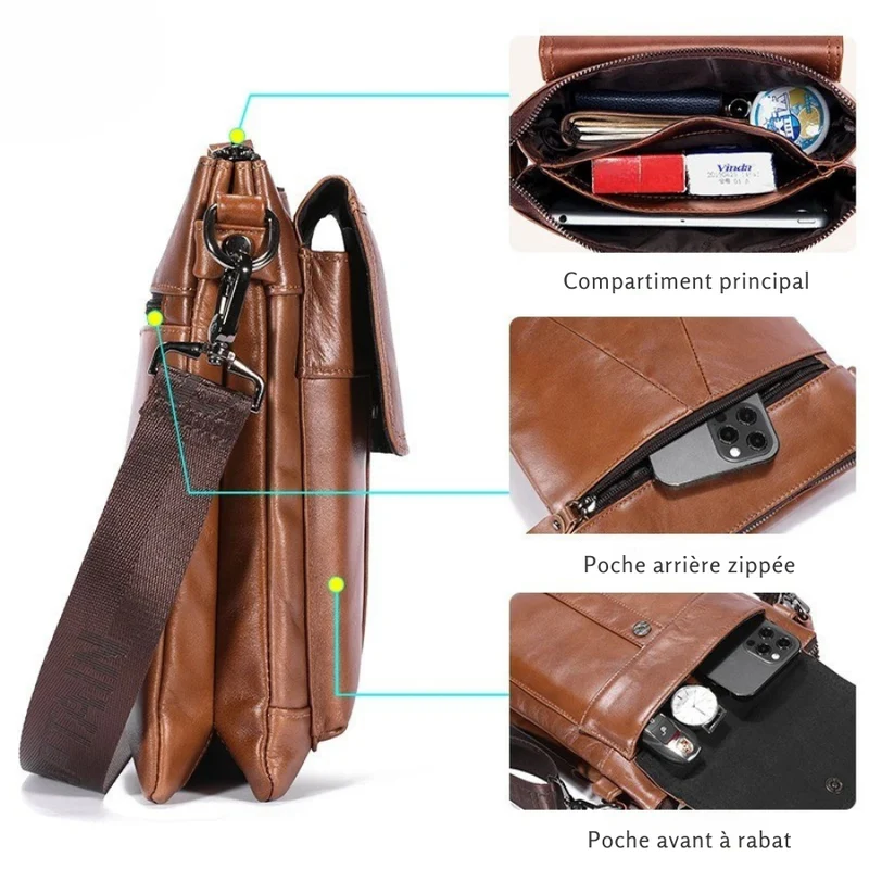Sacoche Cuir Marron Homme