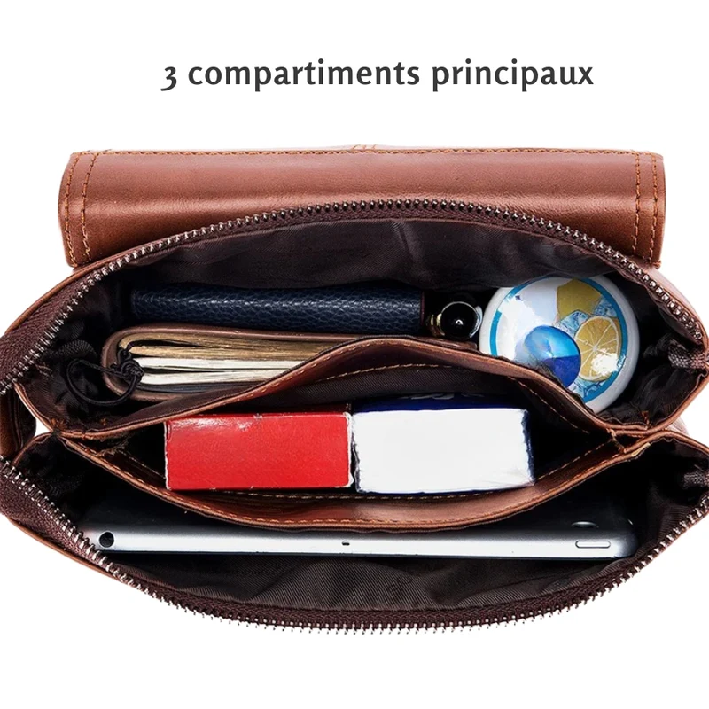 Sacoche Cuir Marron Homme