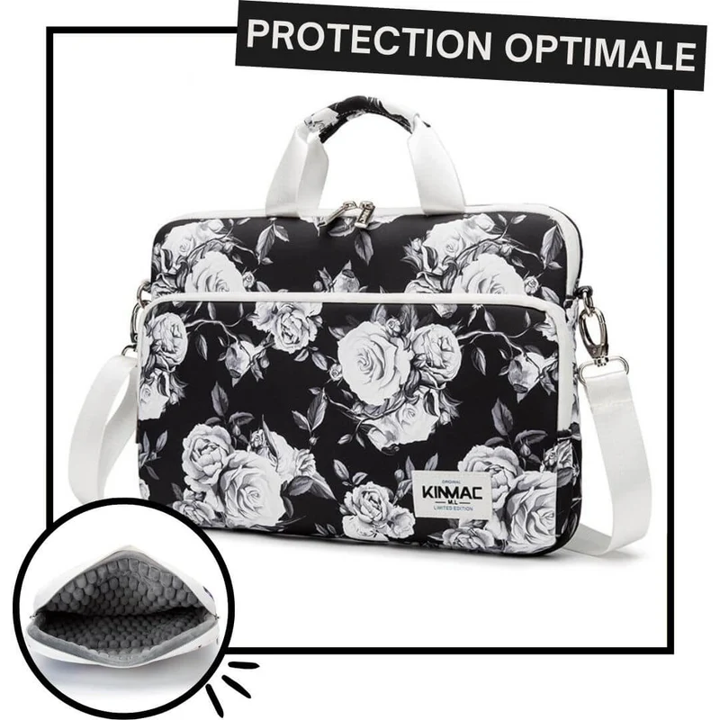 Sacoche Ordinateur Portable - Rose Blanche