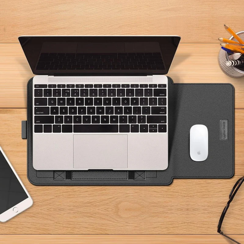 Pochette Ordinateur Cuir + Support PC - Standoo Gris