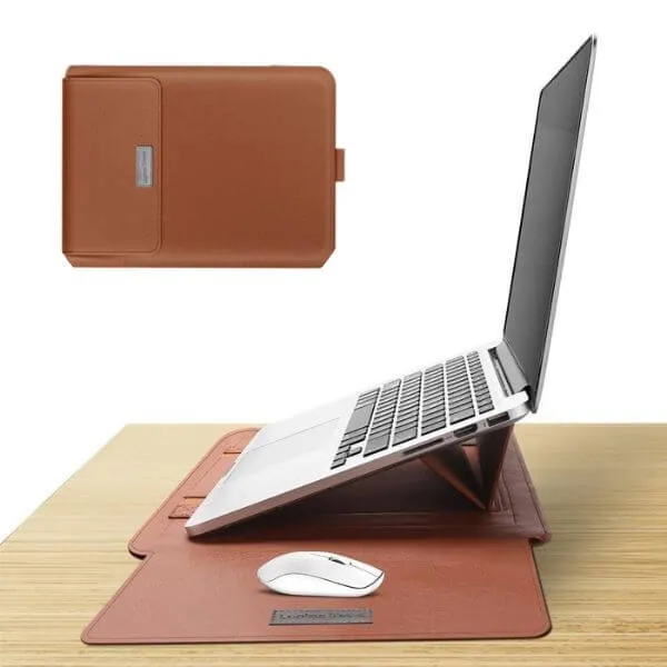 Pochette Ordinateur Cuir + Support PC - Choco +CADEAU