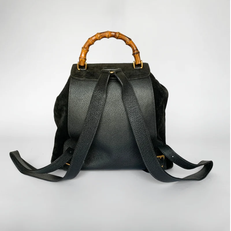 Gucci Grand sac à dos en bambou et cuir suédé