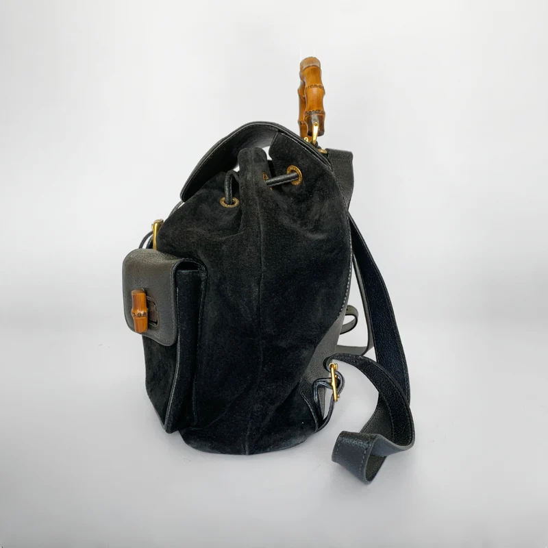 Gucci Grand sac à dos en bambou et cuir suédé