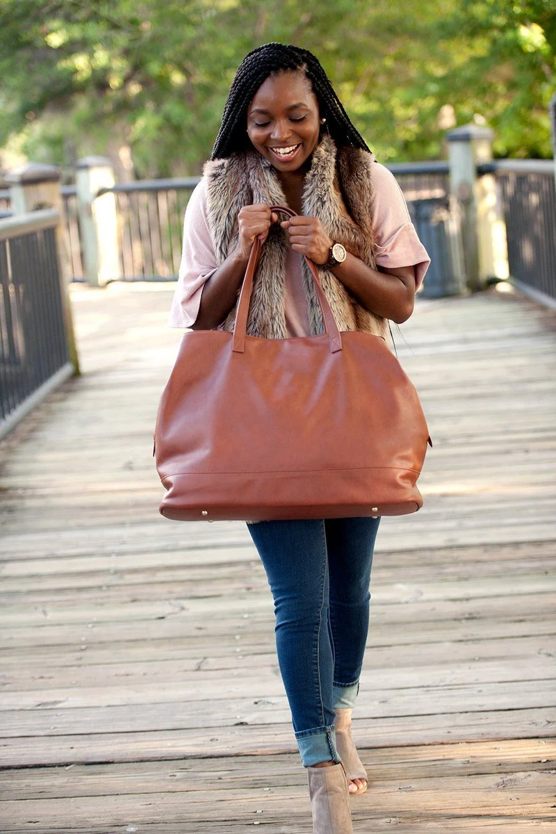 Camel Cambridge Vegan Leather Travel Bag - Personalized