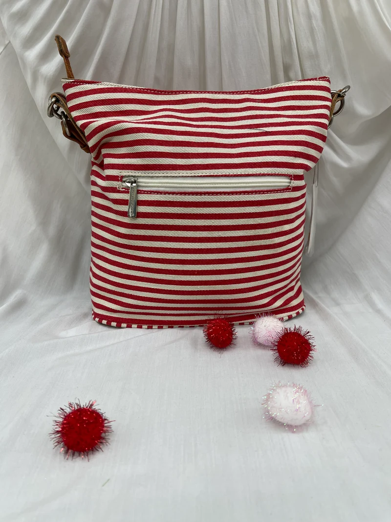 Sac rayé avec détails en cuir camel - Voyage et sophistication