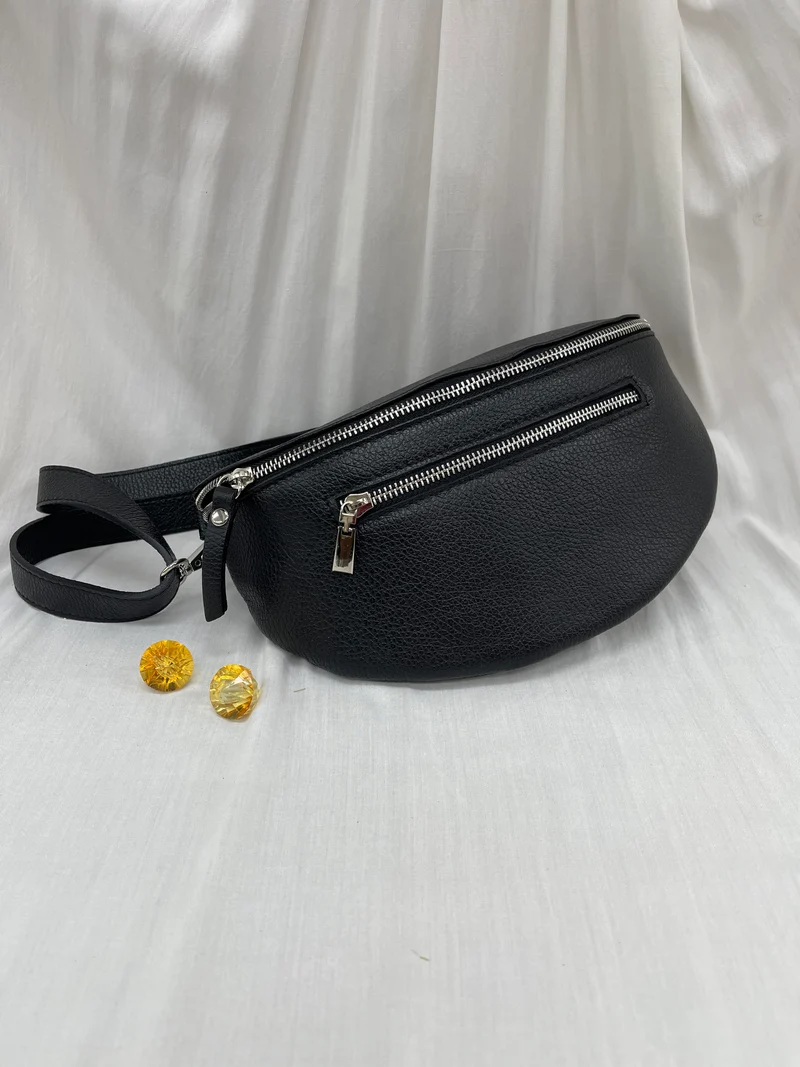 Sac banane noir en cuir grainé - Idéal pour le quotidien