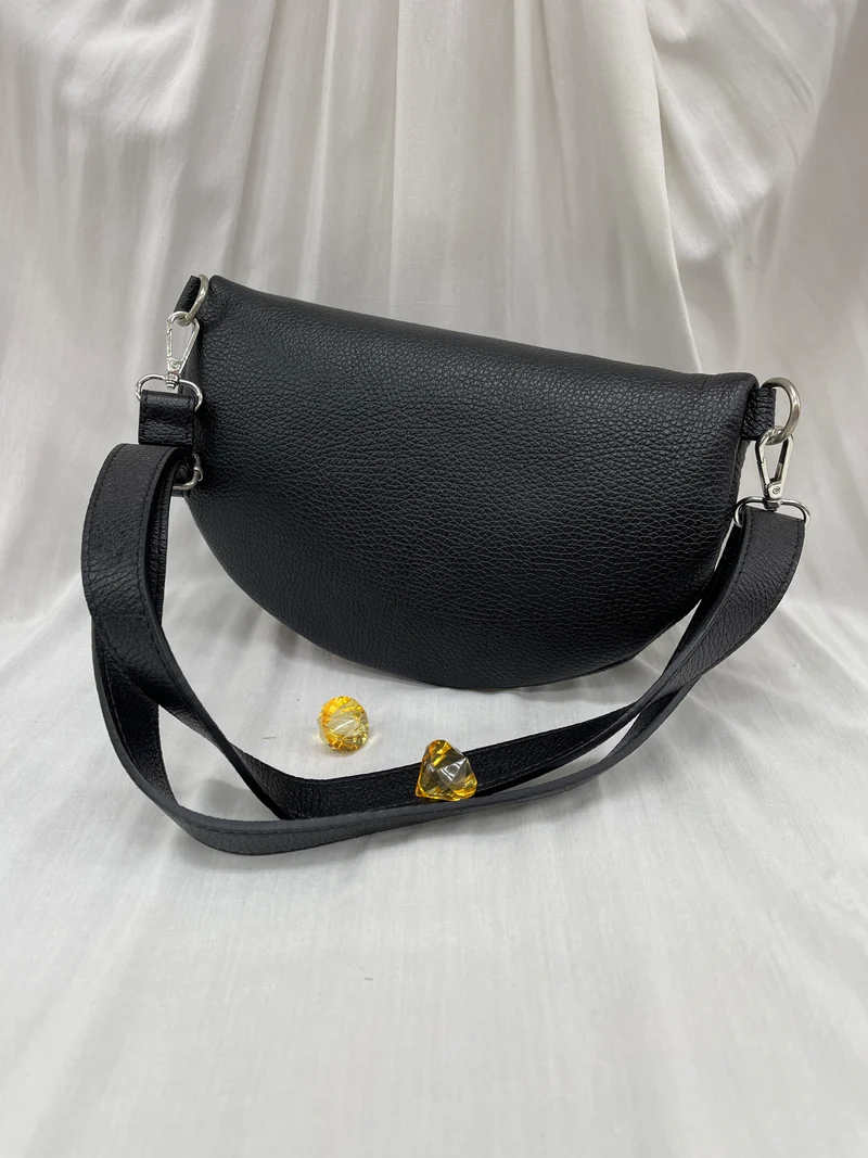 Sac banane noir en cuir grainé - Idéal pour le quotidien