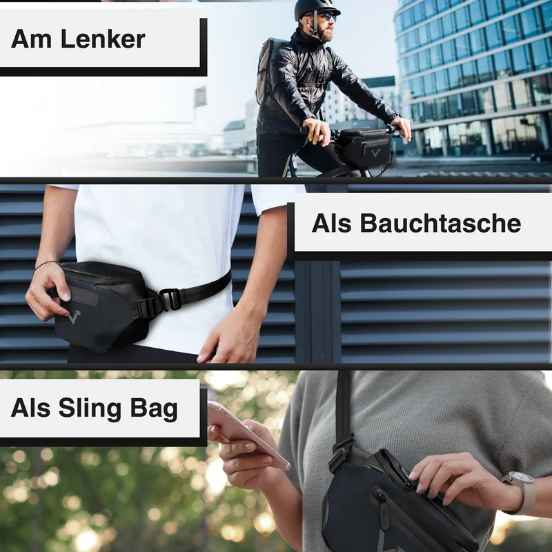 3in1 City Bag - Sac de guidon multifonctionnel & réfléchissant
