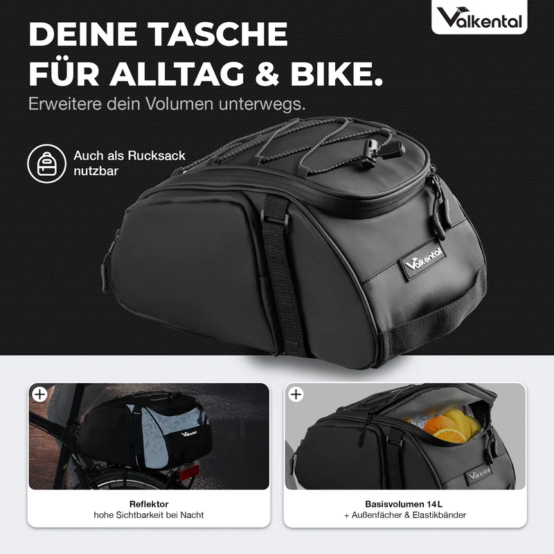 Trunk Bag - Sacoche de porte-bagages 3 en 1 à fixation par le dessus, avec fonction sac à dos