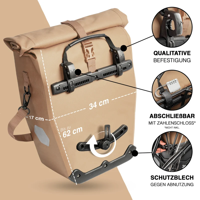 Sac à vélo Urban - Sac de porte-bagages 2 en 1 pratique au look urbain