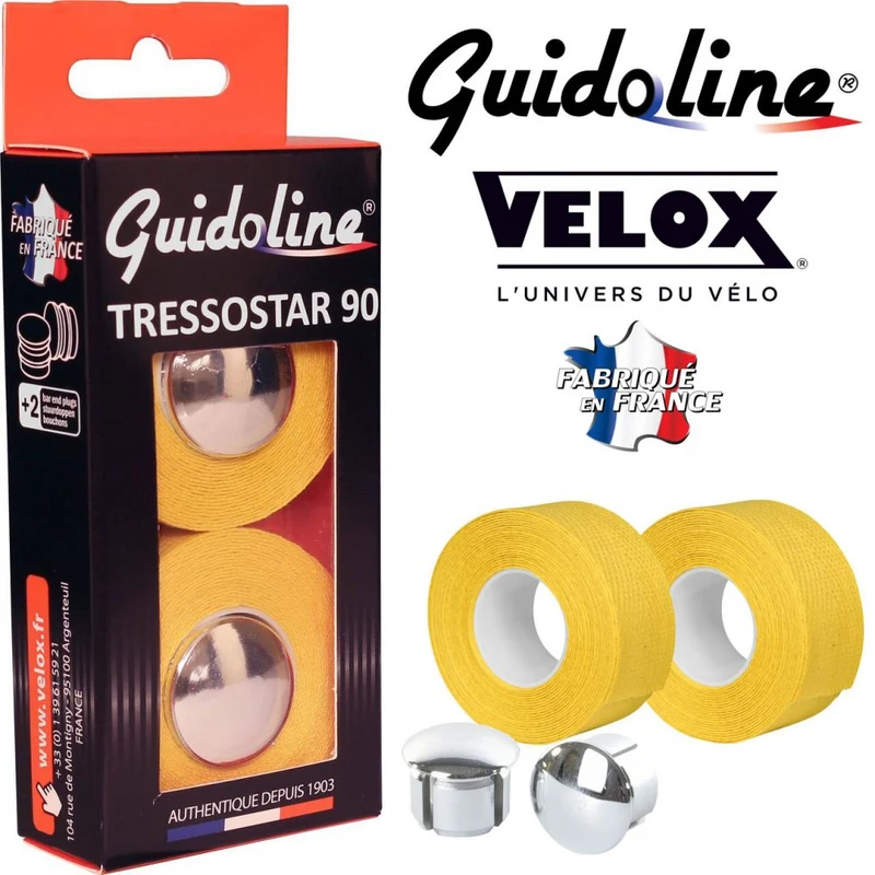 Ruban de guidon Guidoline Tressostar x2 – Jaune tressé en coton