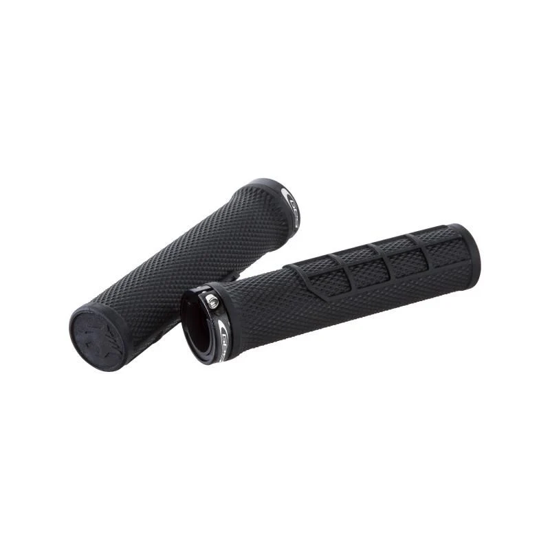 Poignées vélo 128 mm – Noires avec bagues de blocage alu