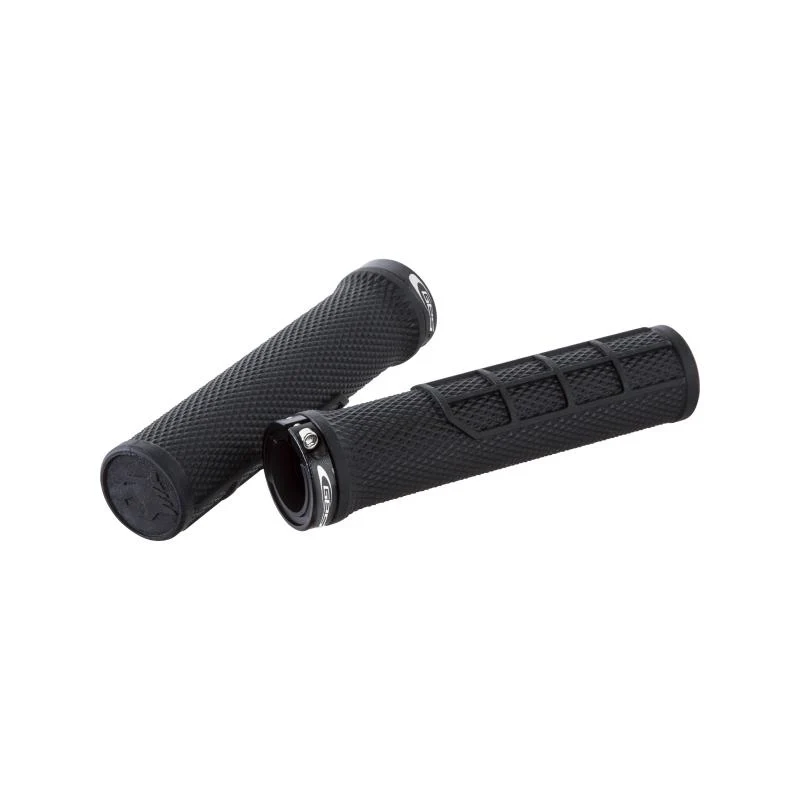 Poignées vélo 128 mm – Noires avec bagues de blocage alu