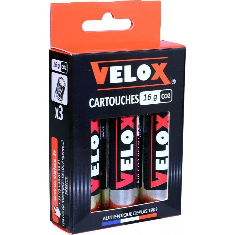 Pack de 3 cartouches CO2 filetées 16g VELOX – Gonflage rapide pour vélo route, VTT et gravel
