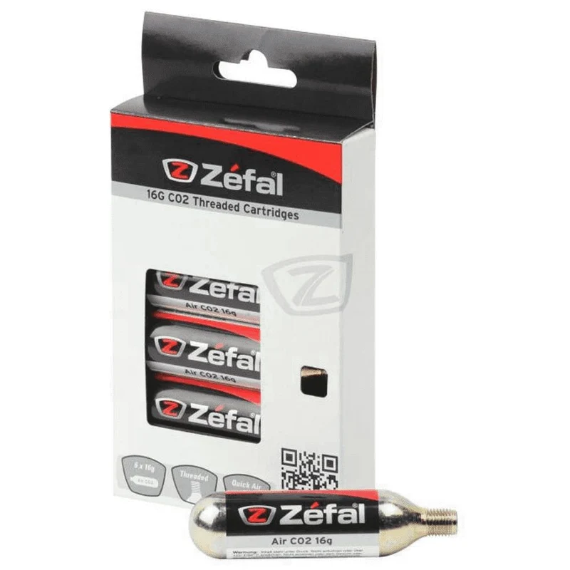 Boîte de 6 cartouches CO2 filetées 16g Zefal – Réf. 4160D – Gonflage rapide vélo route, VTT, gravel