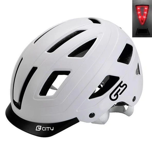 Casque vélo City Blanc taille L (59-61 cm) – Éclairage LED arrière, 15 ventilations, sécurité urbaine