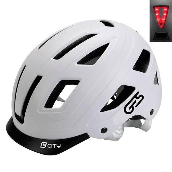 Casque vélo City Blanc taille L (59-61 cm) – Éclairage LED arrière, 15 ventilations, sécurité urbaine