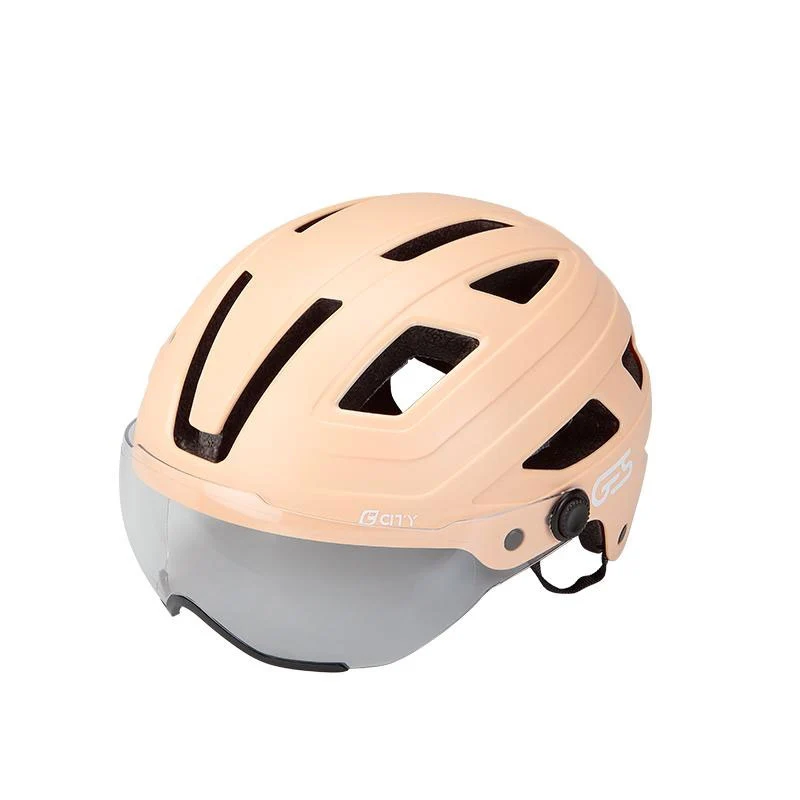Casque vélo City Pêche taille L (59-61 cm) – Avec visière, éclairage LED arrière et 15 ventilations
