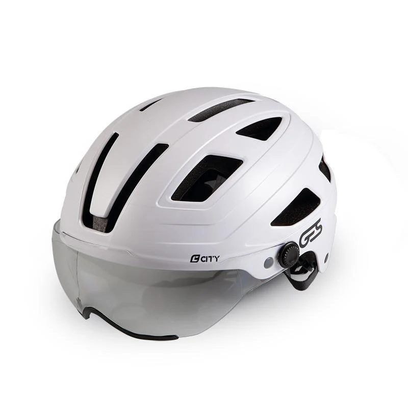 Casque vélo City Blanc taille M (55-58 cm) – Avec visière, éclairage LED arrière et 15 ventilations