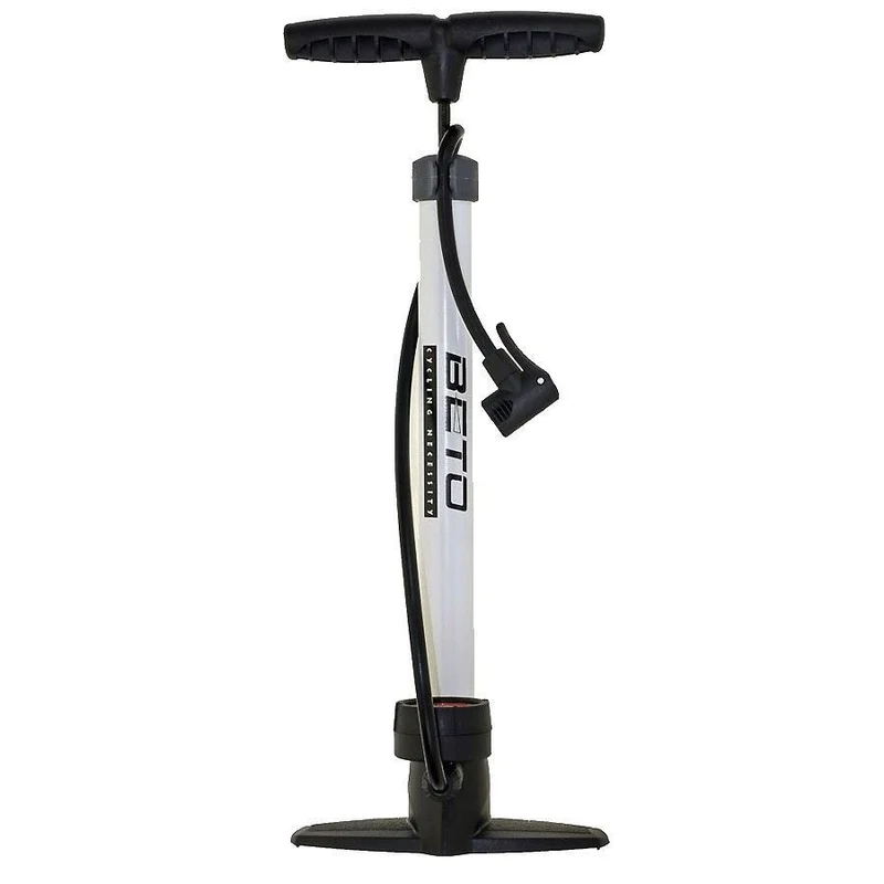 Pompe à pied vélo – Corps métal avec manomètre – Blanche – Compatible Presta & Schrader