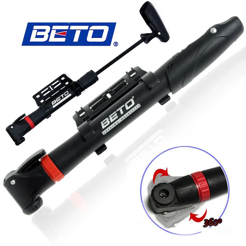Pompe mini vélo – Tête flexible brevetée – Poignée en T ergonomique – Compatible Presta & Schrader – Pression 8 bar