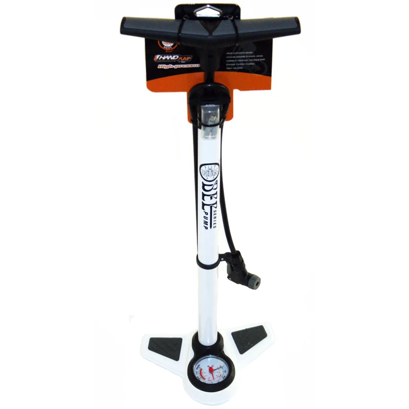 Pompe à pied vélo – Corps métal avec manomètre – Blanche – Compatible Presta & Schrader – Pression 12 bar