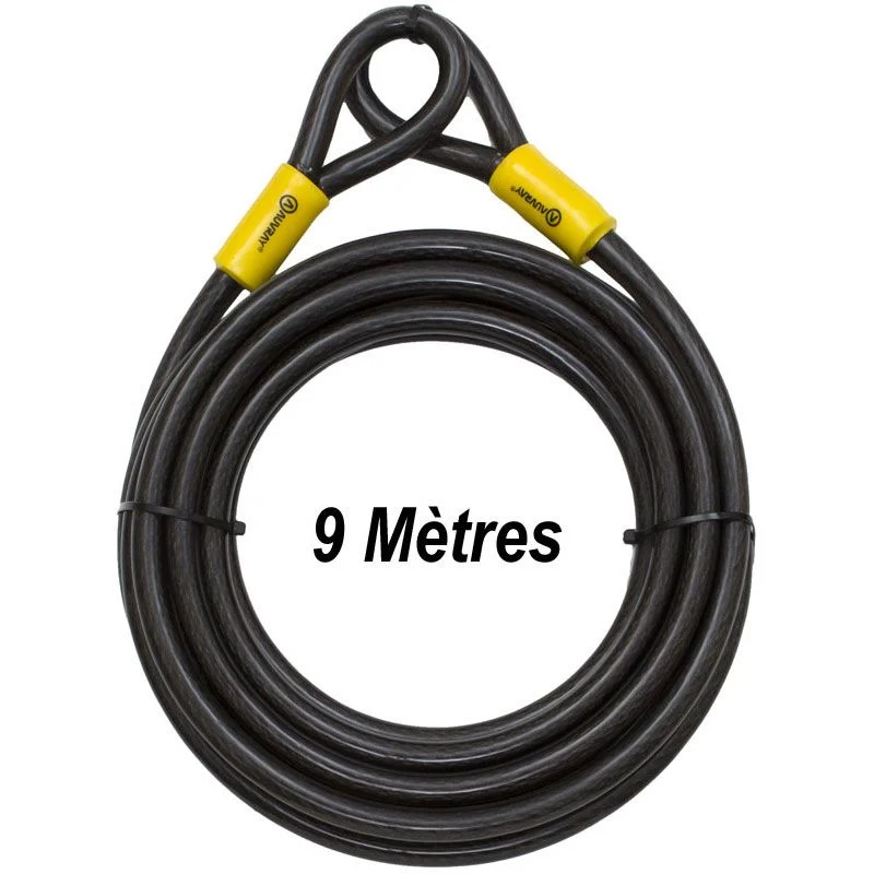 Antivol câble atelier – 9 mètres x Ø15 mm – sécurité pour vélos, trottinettes et matériel