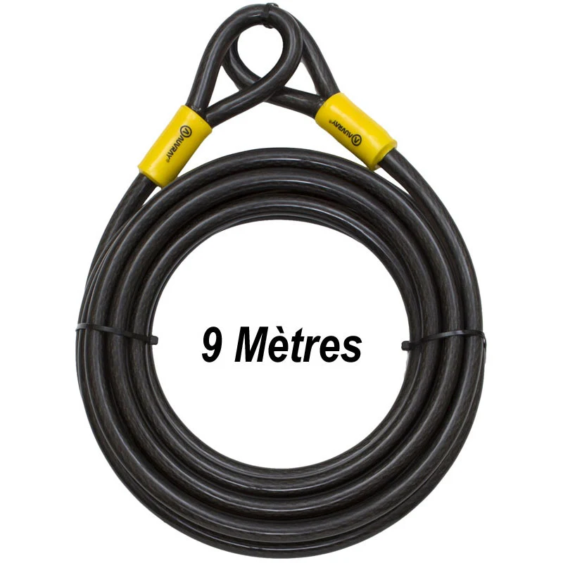 Antivol câble atelier – 9 mètres x Ø15 mm – sécurité pour vélos, trottinettes et matériel