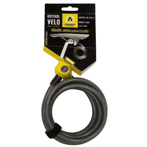 Antivol selle et vélo Auvray S.Lock – Ø12 mm x 150 cm – Avec 2 clés fraisées – Exclusivité modèle déposé