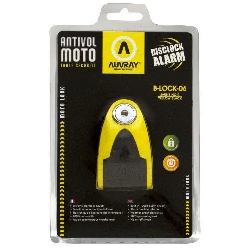 Antivol bloc-disque avec alarme Auvray B-LOCK-06 – Jaune/Noir – Ø6 mm – Spécial scooter et petites cylindrées