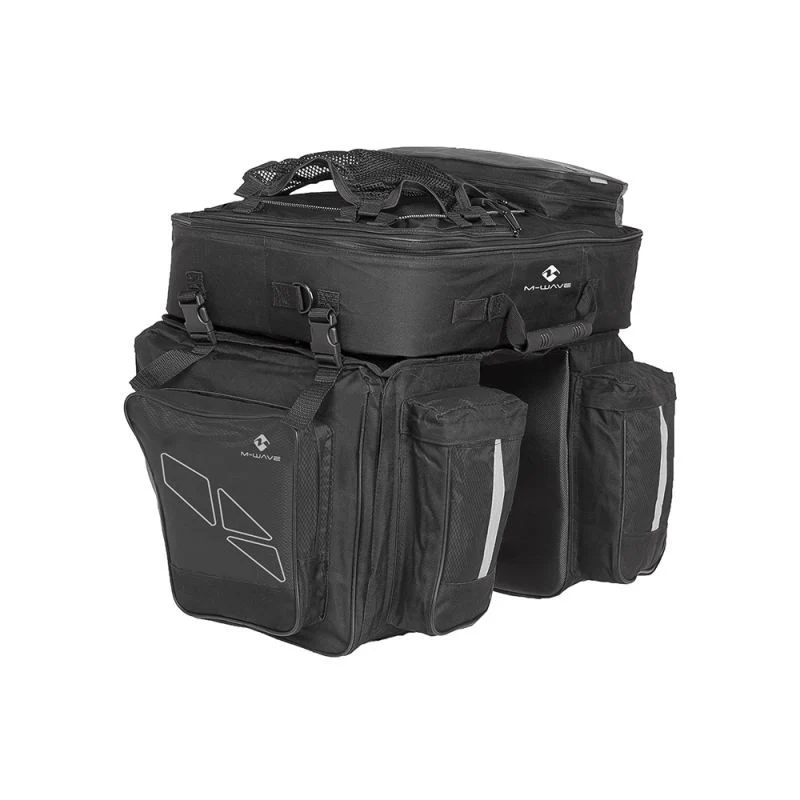 Sacoches Vélo Triple 96L Amsterdam Noires – Porte-Bagages + Top Souple – Imperméables et Modulables