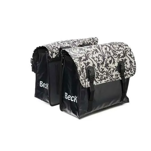Paire de sacoches vélo BECK Classic Decoration Black/White 49L – Étanches, Réfléchissantes, 40x16x35 cm