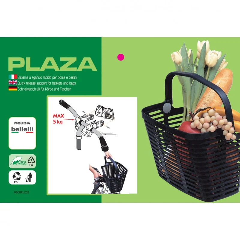 Panier Vélo Plastique Noir – Fixation Plaza – 34x18x25 cm