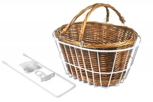 Panier Avant Vélo en Osier Reid avec Support Métal Blanc – Style Vintage et Robuste