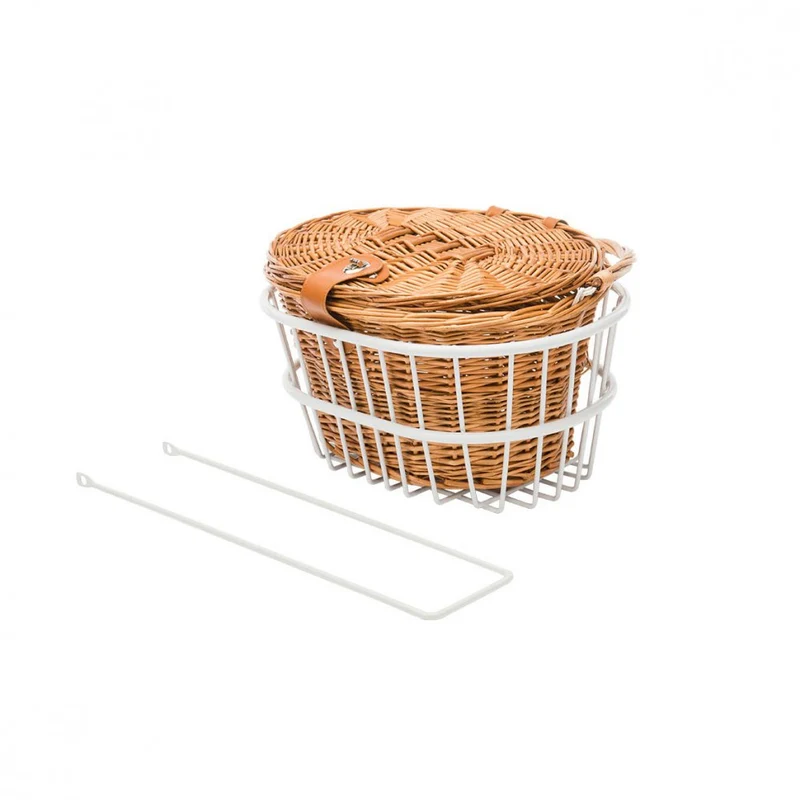 Panier Avant Vélo en Osier Reid avec Support Métal Blanc – Style Vintage et Robuste