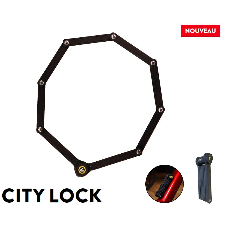 Antivol articulé pliant Auvray City Lock 360 Pro – 120 cm, Ø7,5 mm, finition nylon noir mat, support universel inclus