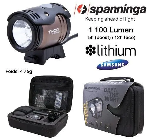 Éclairage vélo avant Spanninga THOR 1100 – 1100 lumens, LED CREE, autonomie 16 h, rechargeable, multi-sport