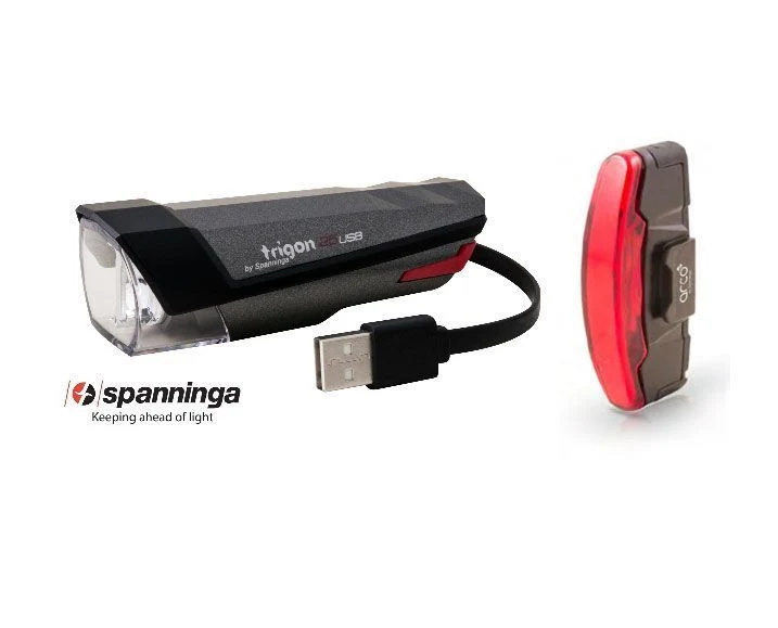 Kit éclairage vélo TRIGON 25 II avant + ARCO arrière – USB rechargeable, 100 Lumens, autonomie longue
