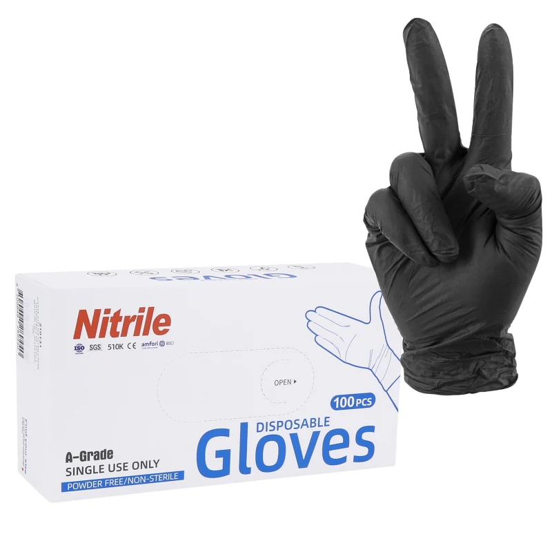 Gants Atelier Nitrile A Usage Unique Noir T9 (L) (Boite De 100) (Homologué Ce 2777) -P2R-
