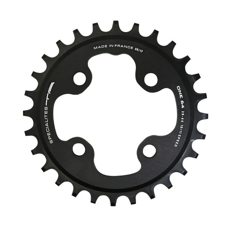 Plateau VTT 4 branches Ø 64 Ta One 28 dents Mono Noir Mat Alu Pour Shimano - Sram - Race Face - Fsa 10-11-12V. Narrow Wide